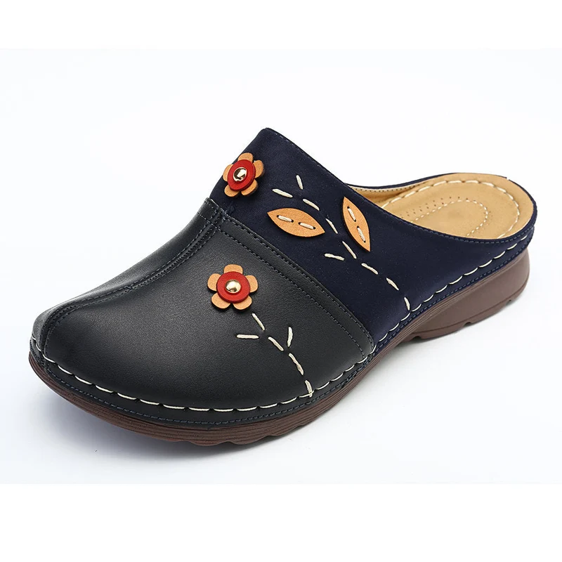 Damen Clogs mit floralem Applikationsdesign und rutschfester Sohle
