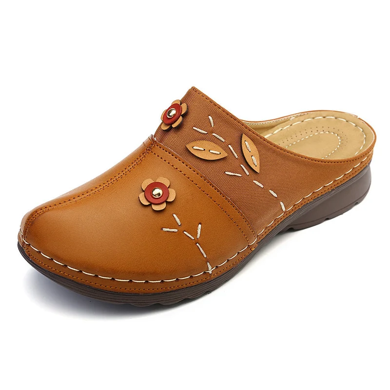 Damen Clogs mit floralem Applikationsdesign und rutschfester Sohle