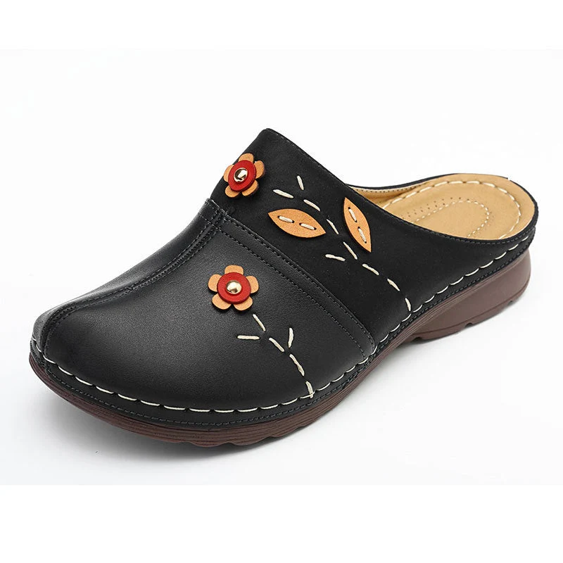 Damen Clogs mit floralem Applikationsdesign und rutschfester Sohle