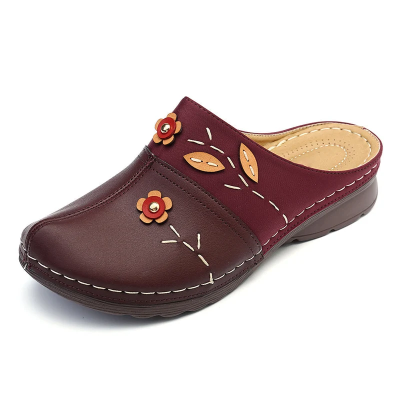 Damen Clogs mit floralem Applikationsdesign und rutschfester Sohle