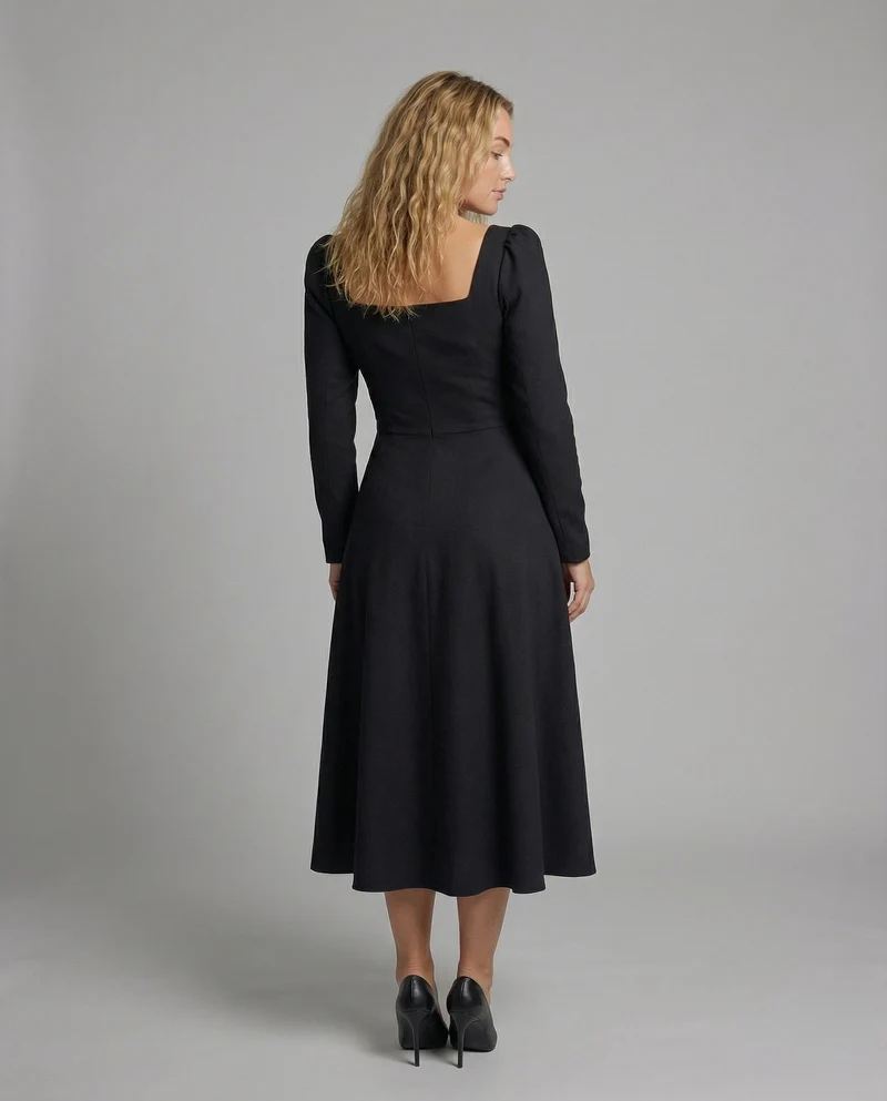 Damen Schwingende A-Linien MischgewNord Taschene Midikleid