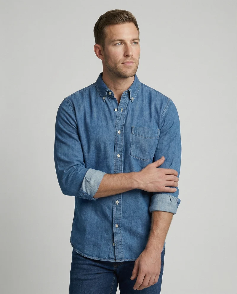 Herren Langarmhemd Jeans Regular Fit