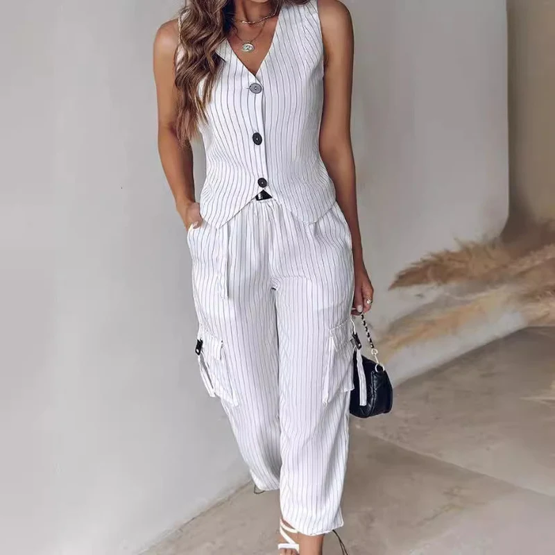 Damen elegantes Anzug-Set mit gestreiftem Design und lässigem Schnitt