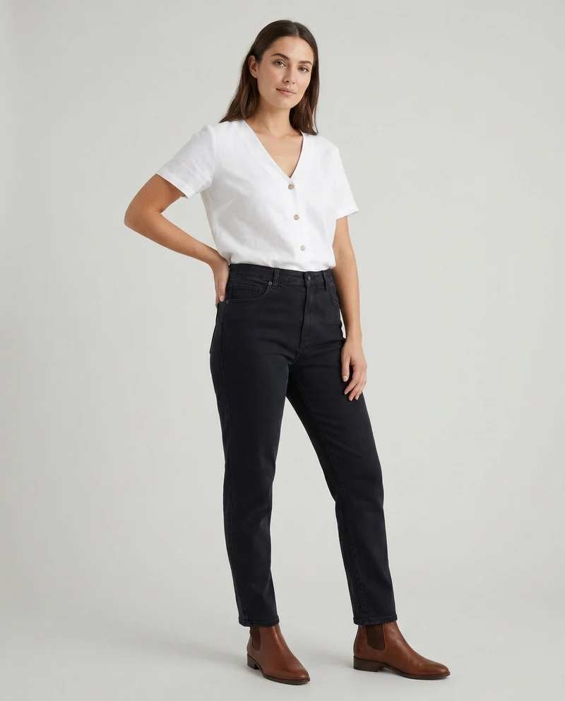 Damen lässiges Leinen-Cropped-Oberteil mit Knopfleiste