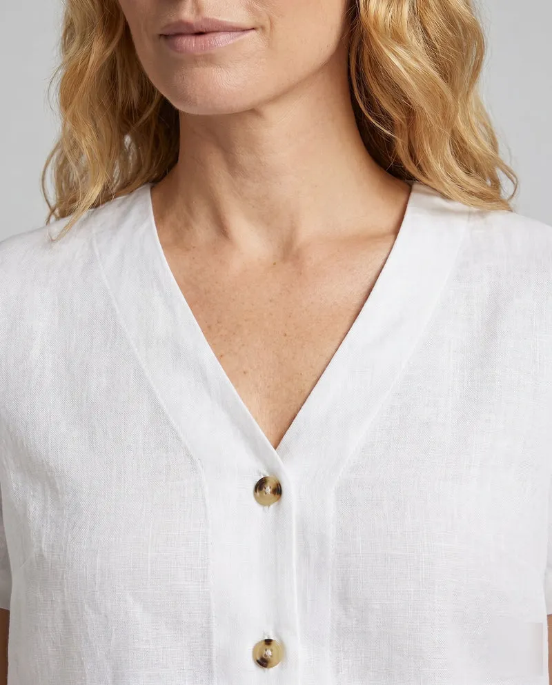 Damen lässiges Leinen-Cropped-Oberteil mit Knopfleiste