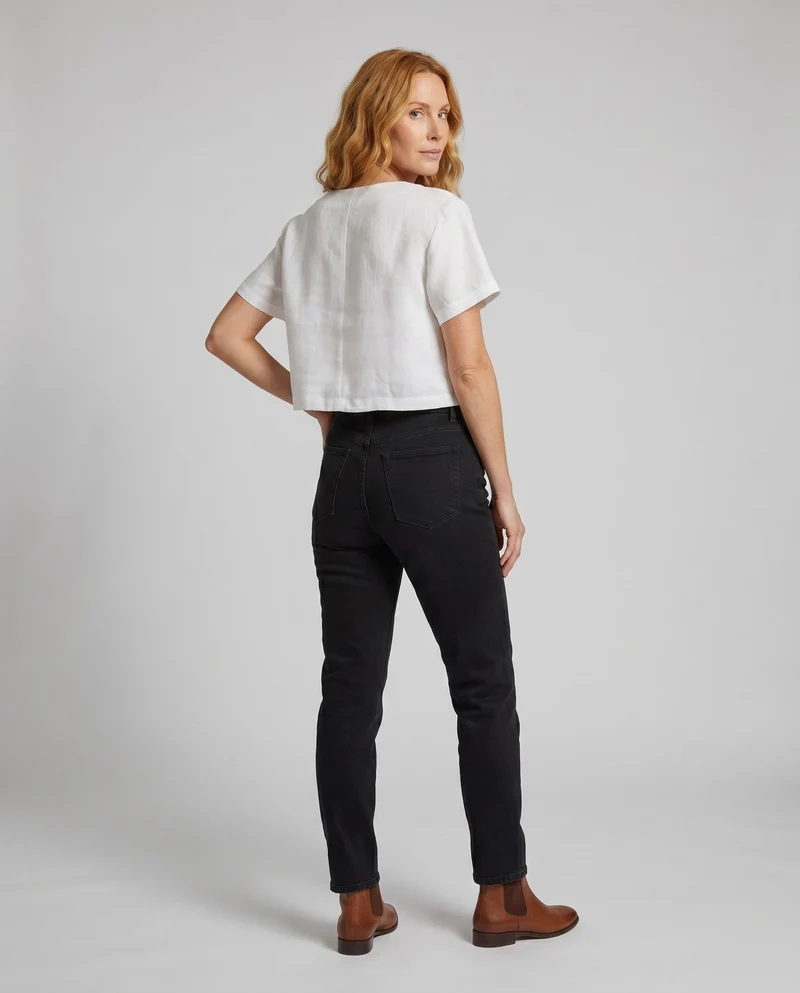 Damen lässiges Leinen-Cropped-Oberteil mit Knopfleiste
