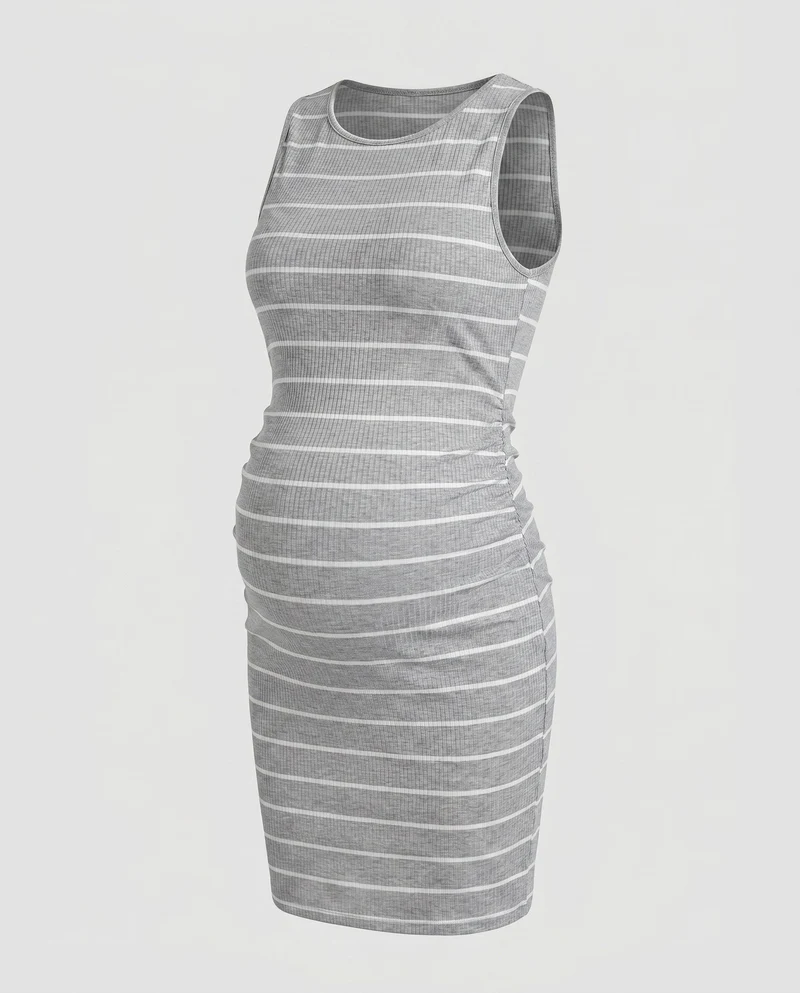 Damen Bequeme Seitliche Raffung Rippstrick Umstands-Stretchkleid