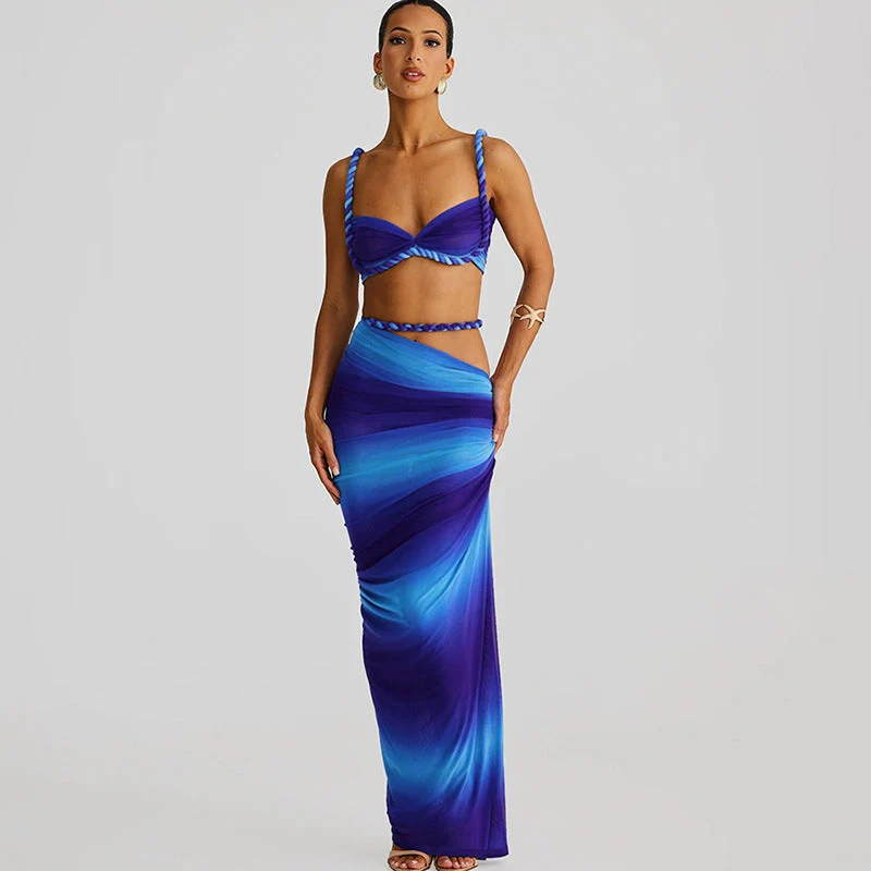 Damen Oberteil und Maxi Rock Set