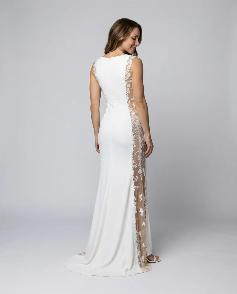 Damen Säulen-Brautkleid Spitze Bateau-Ausschnitt