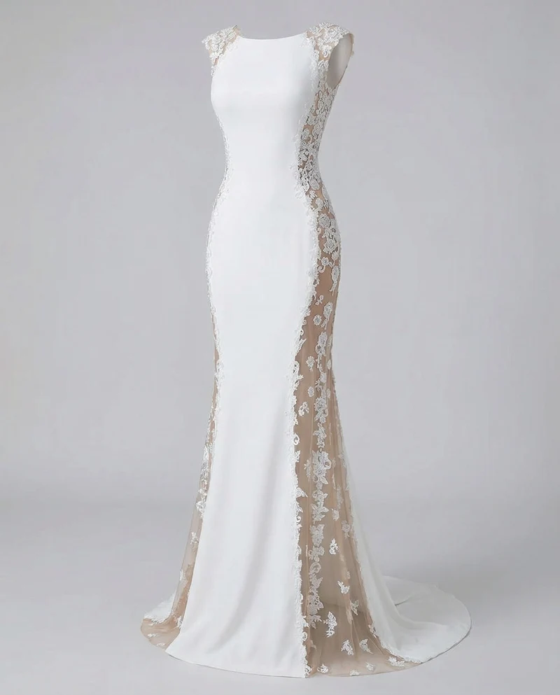 Damen Säulen-Brautkleid Spitze Bateau-Ausschnitt