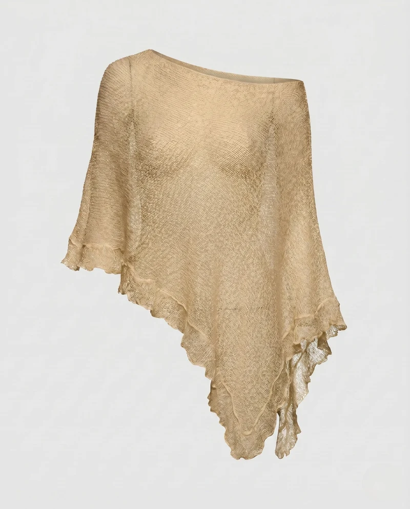 Damen Luftiger Poncho aus feinem Strickmaterial