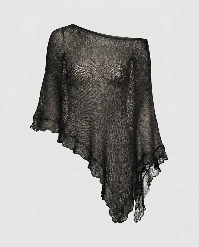 Damen Luftiger Poncho aus feinem Strickmaterial