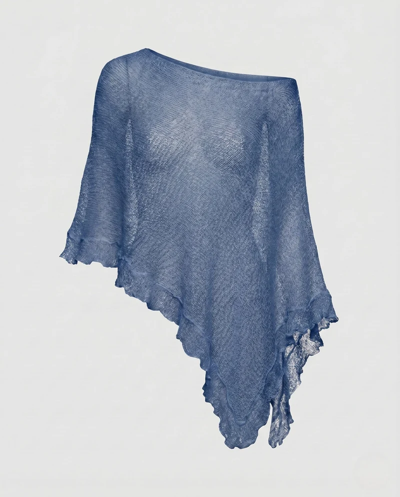 Damen Luftiger Poncho aus feinem Strickmaterial