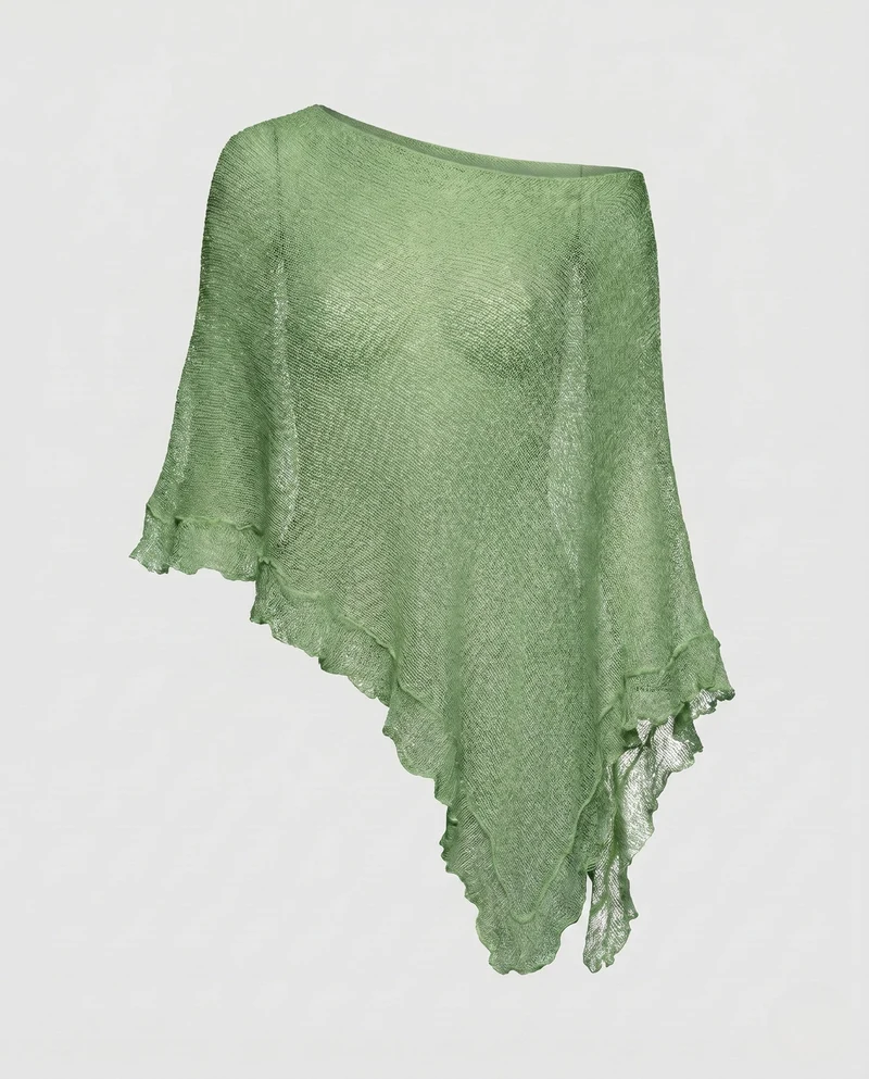 Damen Luftiger Poncho aus feinem Strickmaterial