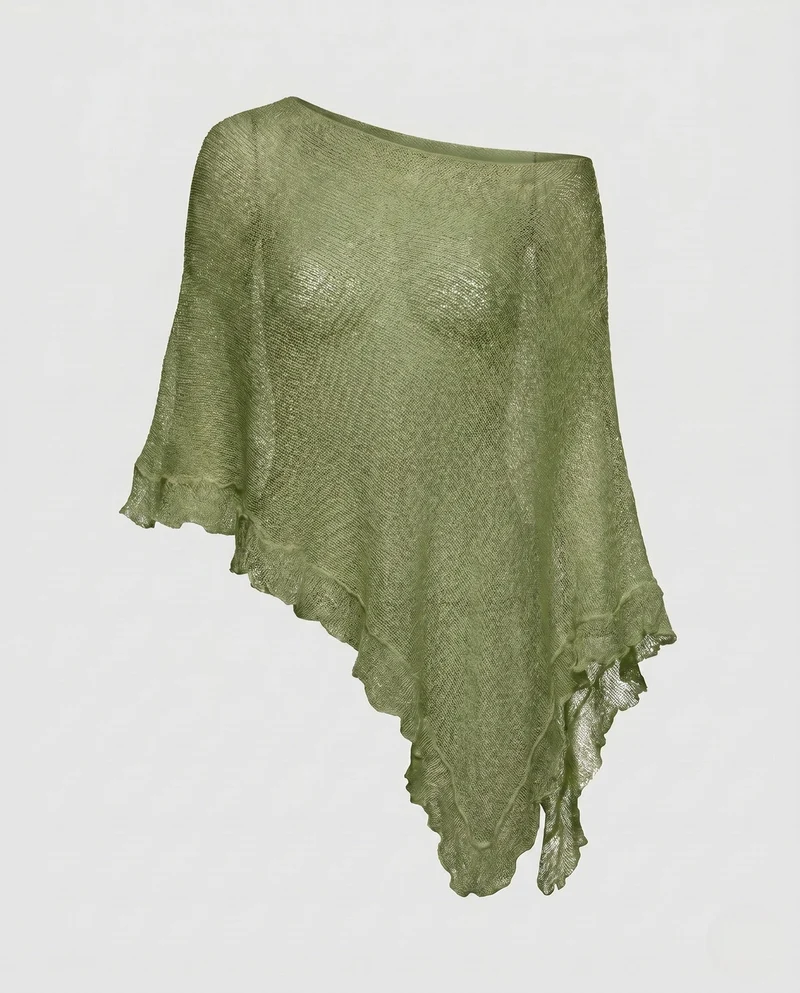 Damen Luftiger Poncho aus feinem Strickmaterial