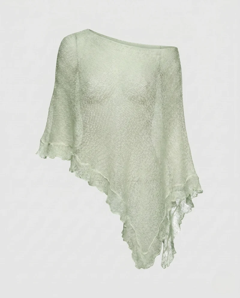 Damen Luftiger Poncho aus feinem Strickmaterial