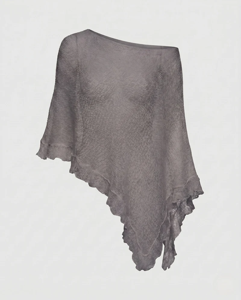 Damen Luftiger Poncho aus feinem Strickmaterial