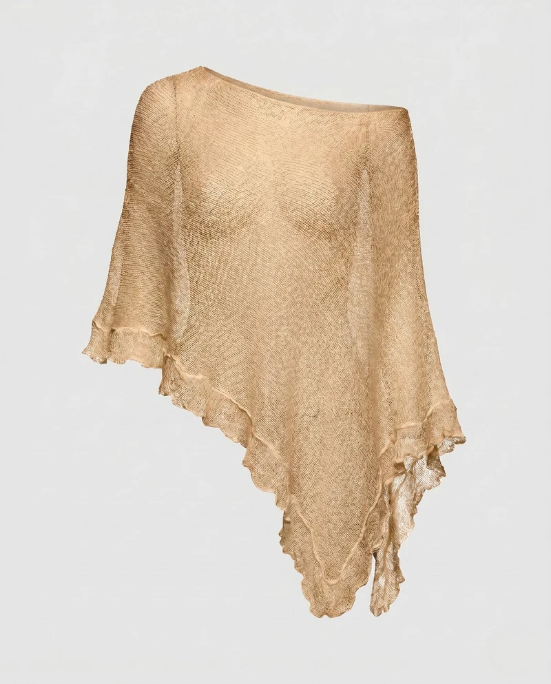 Damen Luftiger Poncho aus feinem Strickmaterial