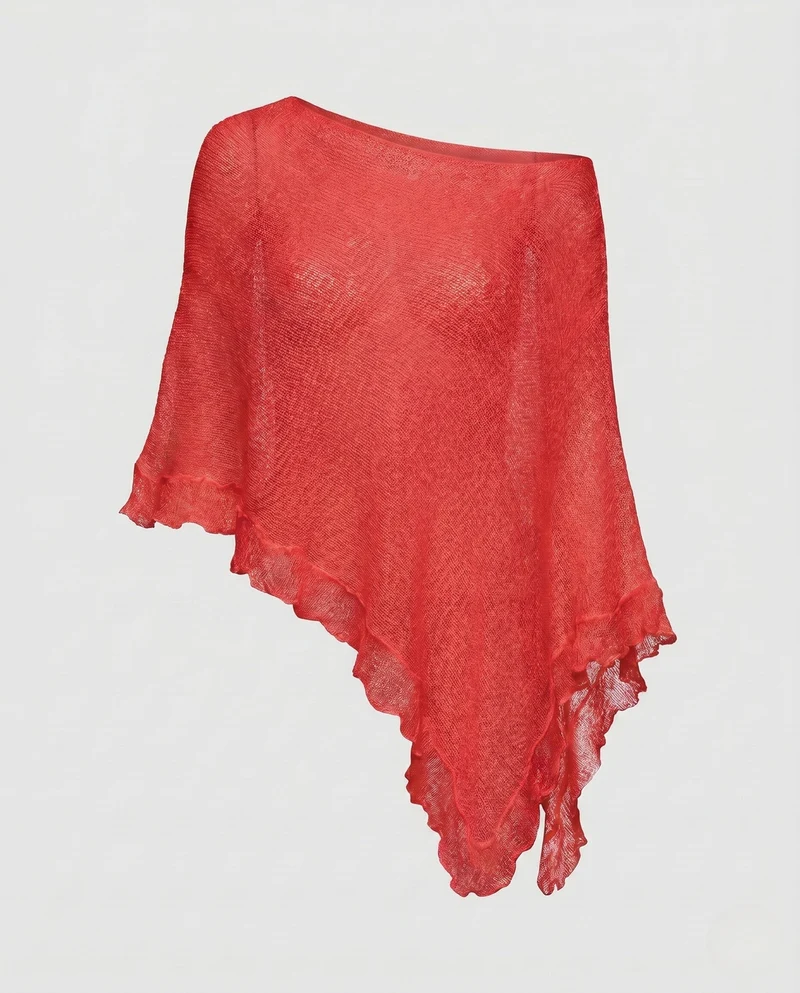 Damen Luftiger Poncho aus feinem Strickmaterial