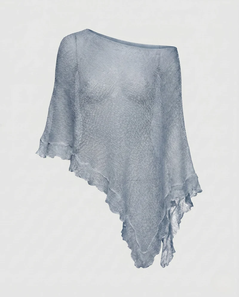 Damen Luftiger Poncho aus feinem Strickmaterial
