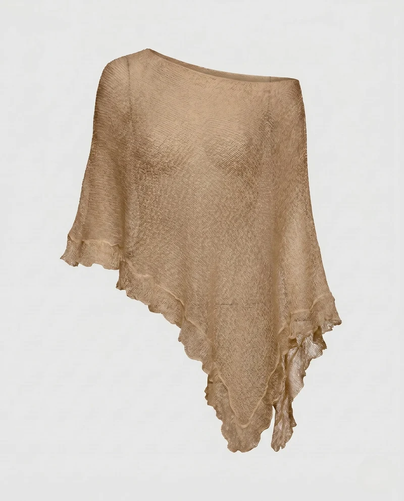 Damen Luftiger Poncho aus feinem Strickmaterial