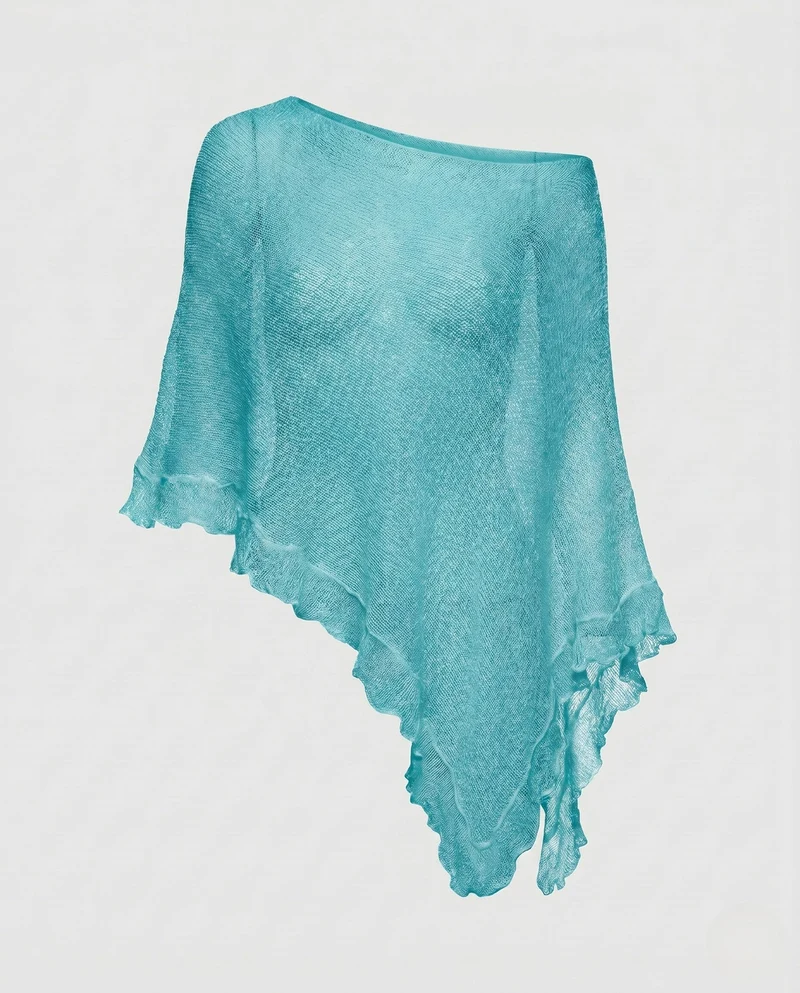 Damen Luftiger Poncho aus feinem Strickmaterial