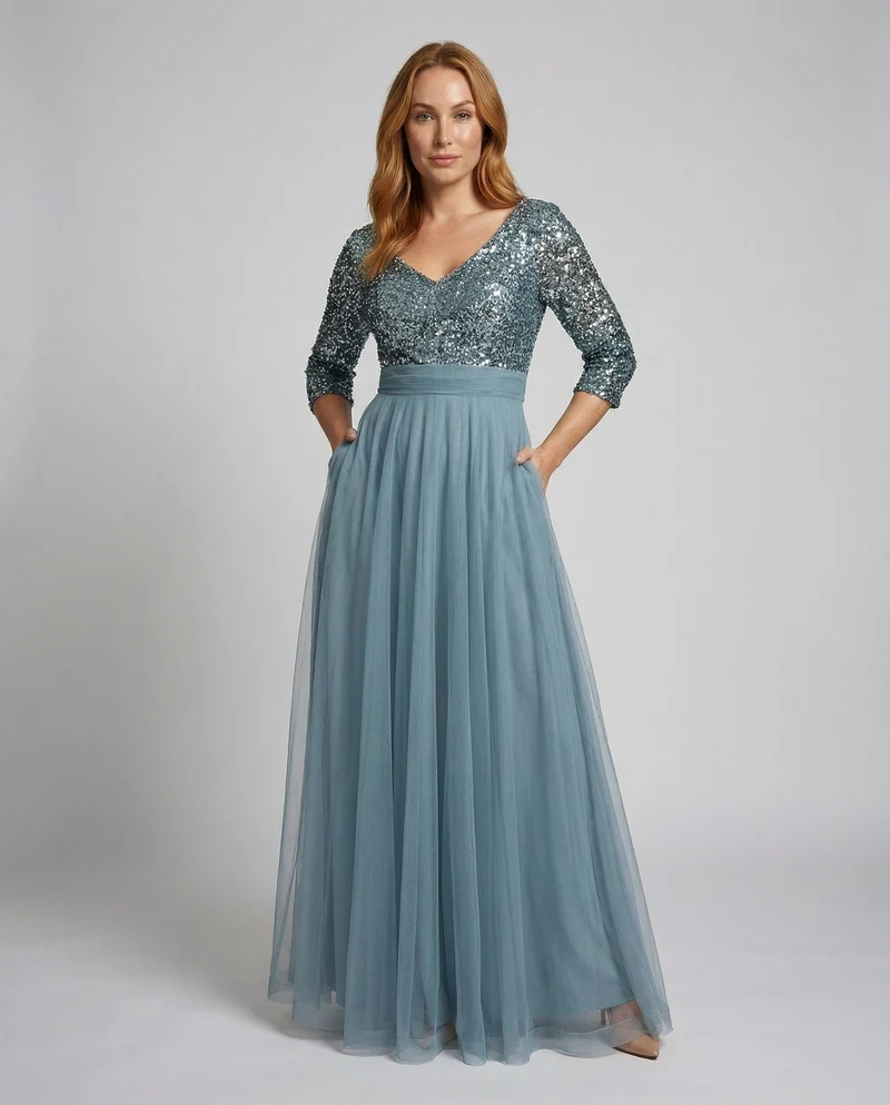 Damen schillerndes Abendkleid mit Tüllrock