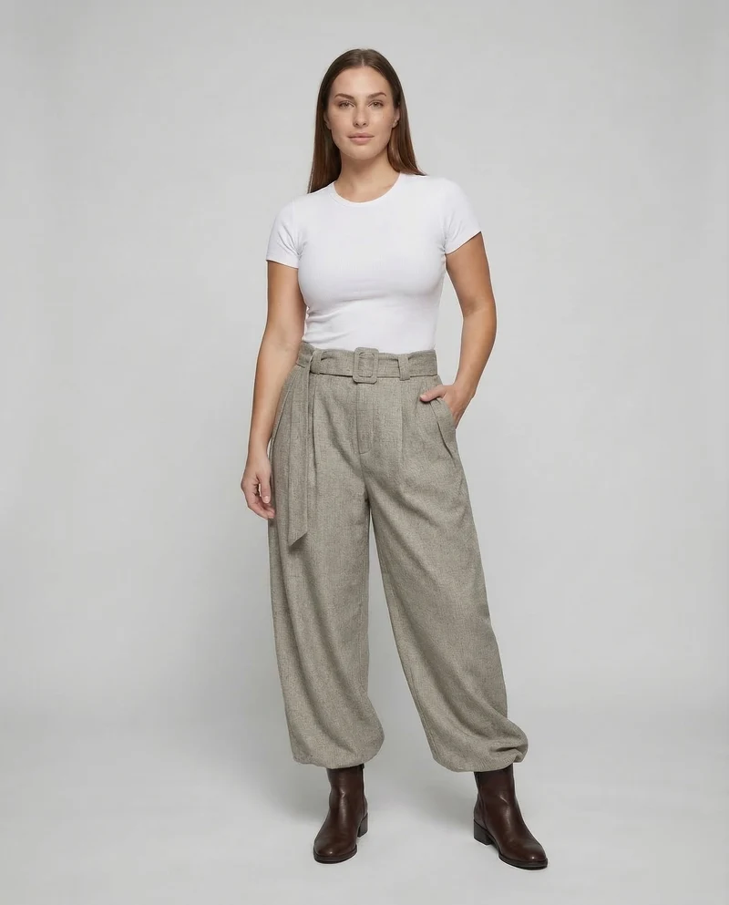 Damen Leinenhose High Waist Gürtel