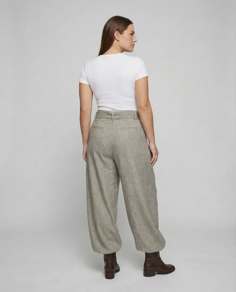 Damen Leinenhose High Waist Gürtel