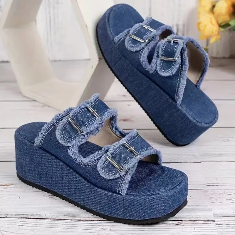 Damen Plattform Sandalen mit schicken doppelt Schnallen