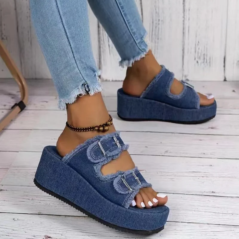Damen Plattform Sandalen mit schicken doppelt Schnallen