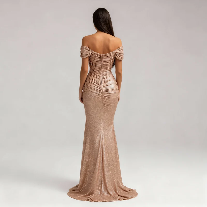 Schimmerndes Schulterfreies Pailletten Damen Abendkleid