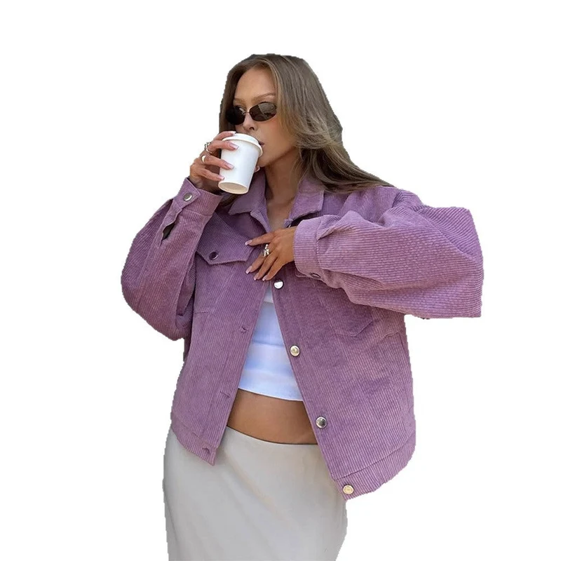 Damen Oversized Cordjacke mit praktischen Taschen und dezentem Streifenmuster
