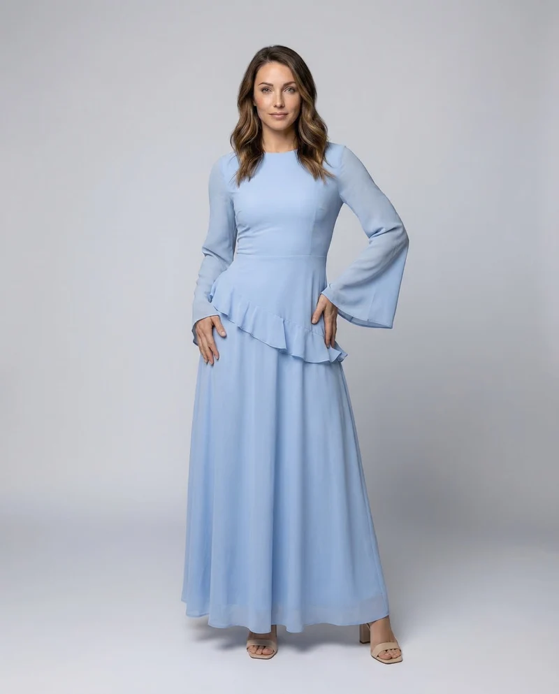 Damen Abendkleid Taillierte Volant-Passe