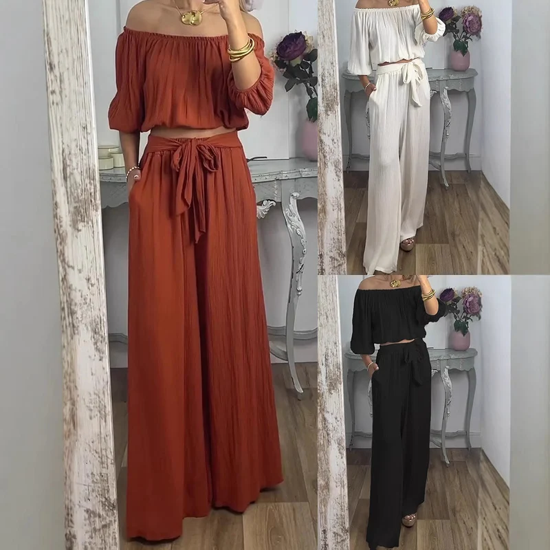 Damen Weites Hosenensemble mit raffiniertem Crop-Oberteil Nord Taschen