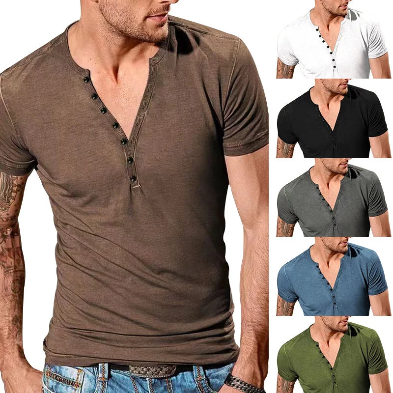 Herren Kurzarm Henley-T-Shirt mit Knopfleiste und weichem Baumwollmix