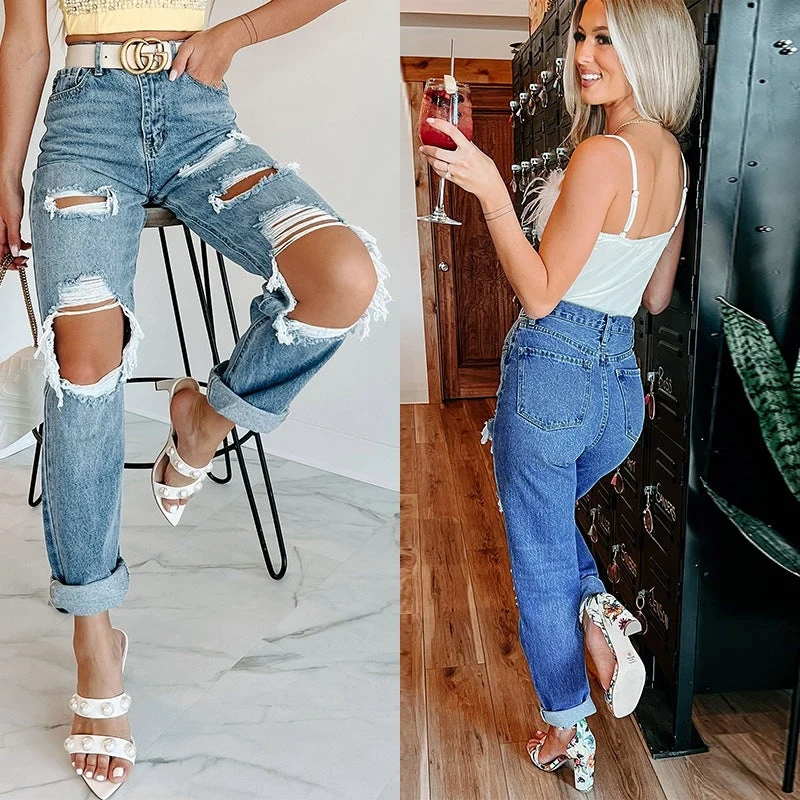 Damen Destroyed Mom-Jeans im lässigen Vintage-Look