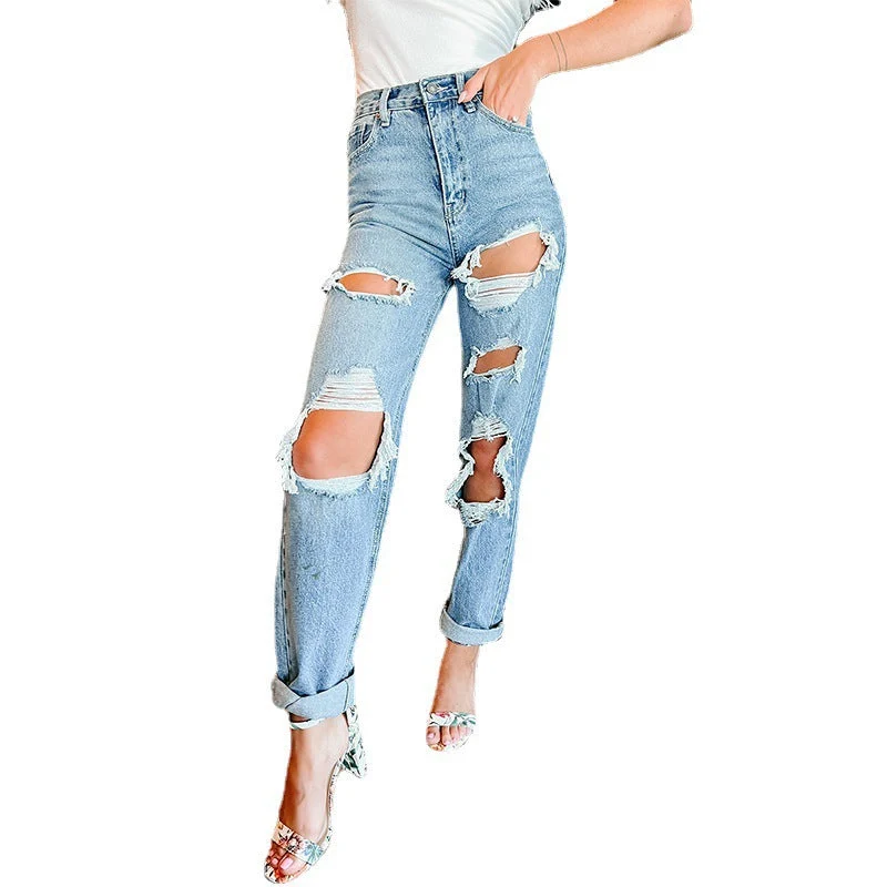 Damen Destroyed Mom-Jeans im lässigen Vintage-Look