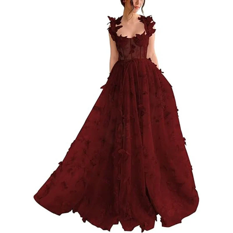 Damen Elegantes Maxikleid mit floralem Spitzenbesatz und transparenter Hülle