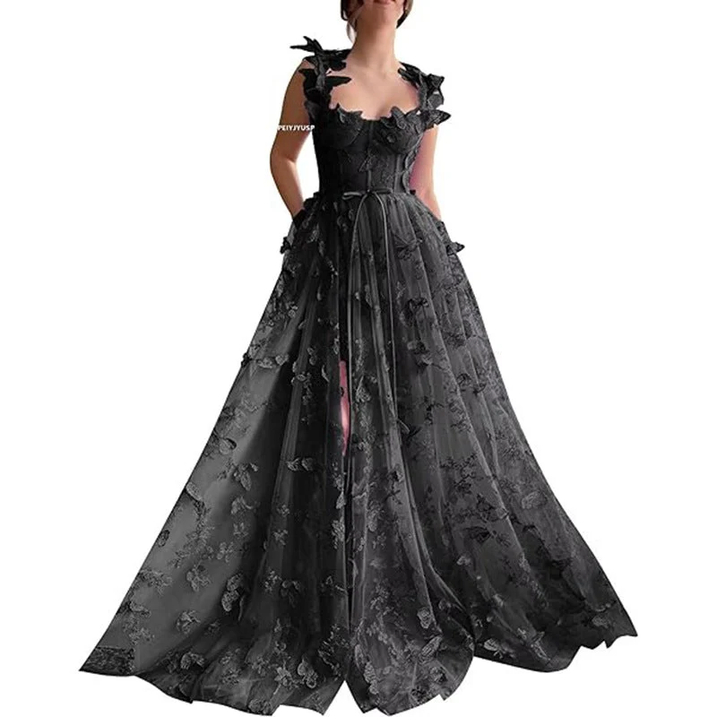 Damen Elegantes Maxikleid mit floralem Spitzenbesatz und transparenter Hülle