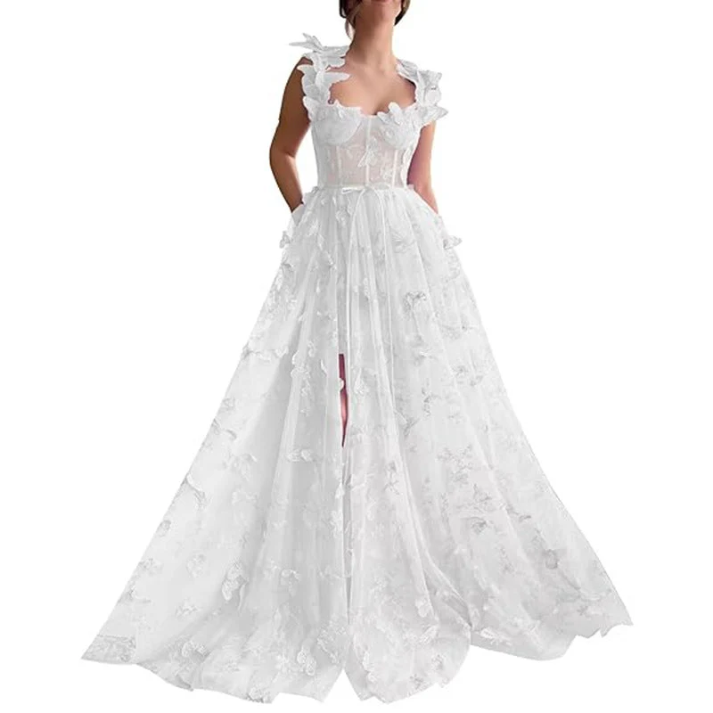 Damen Elegantes Maxikleid mit floralem Spitzenbesatz und transparenter Hülle