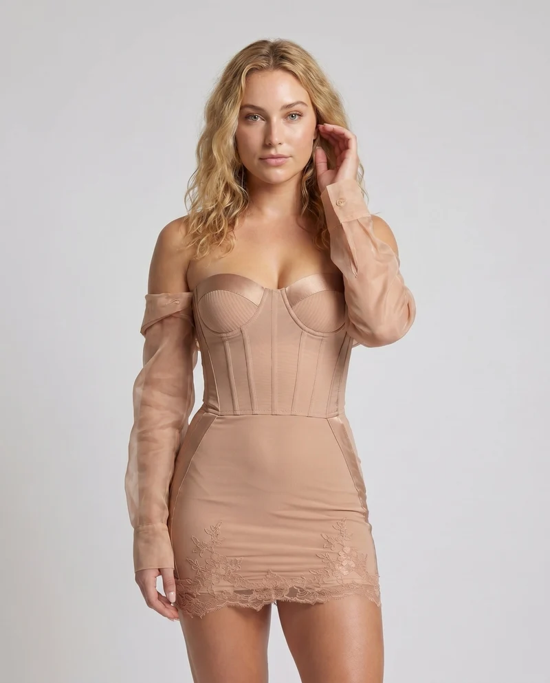 Damen Cocktailkleid mit raffiniertem Spitzenbesatz