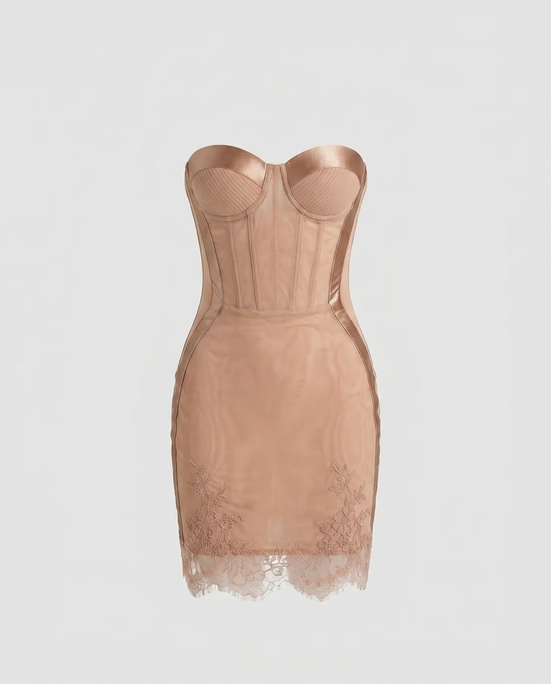 Damen Cocktailkleid mit raffiniertem Spitzenbesatz