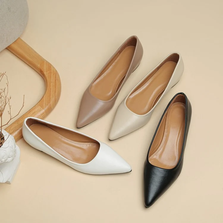 Damen elegante spitze Ballerinas mit bequemem Blockabsatz