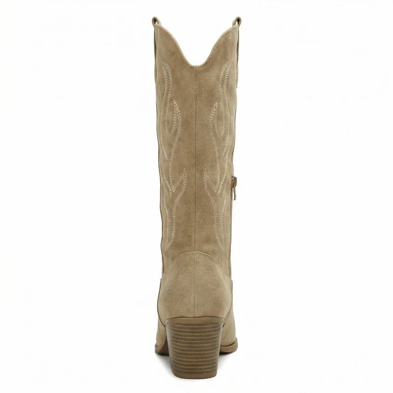 Cowboy Stiefel Retro Chunky Heel Spitzstiefel mit Stylischem Seitenreißverschluss