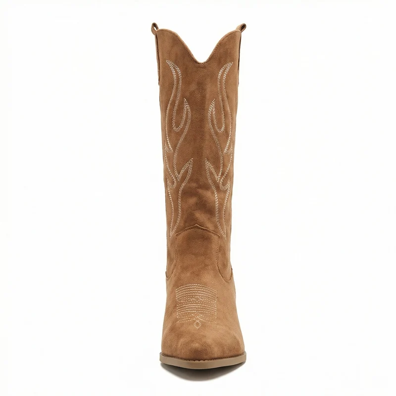 Cowboy Stiefel Retro Chunky Heel Spitzstiefel mit Stylischem Seitenreißverschluss