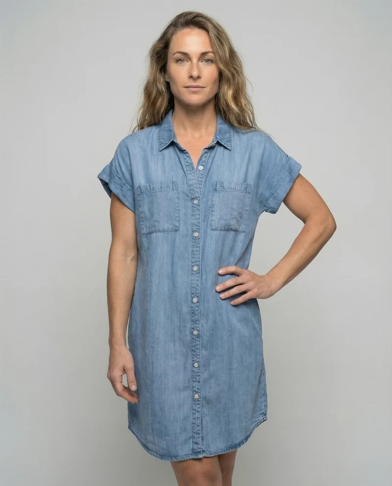 Damen Hemdblusenkleid Denim Lässig