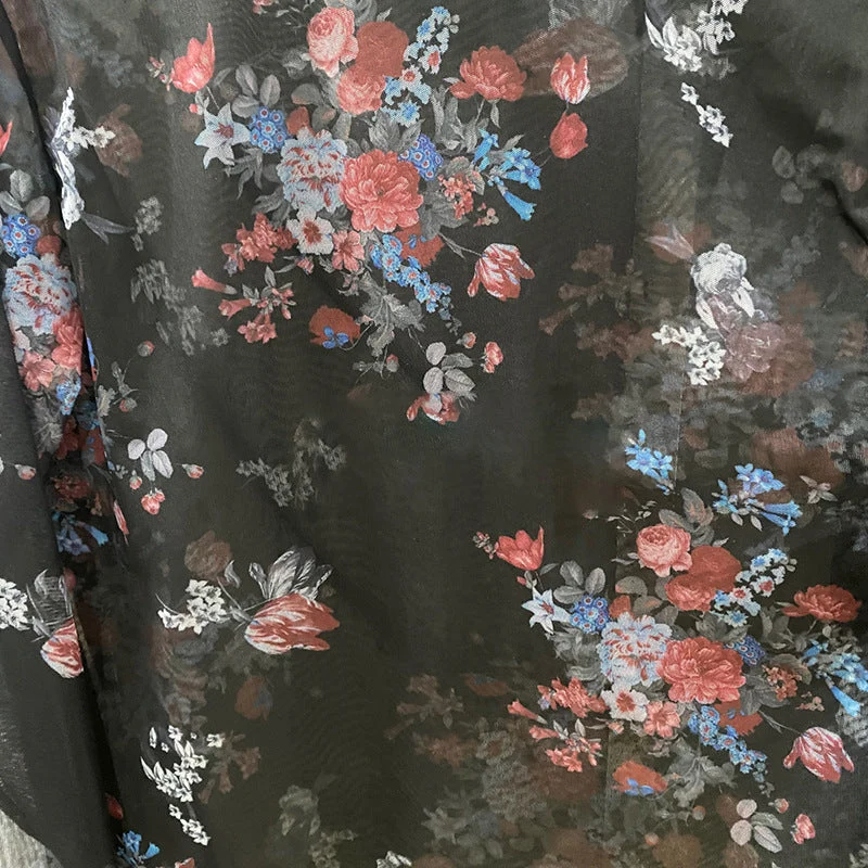Herren Langarmshirt mit floralem Muster und transparentem Stoff