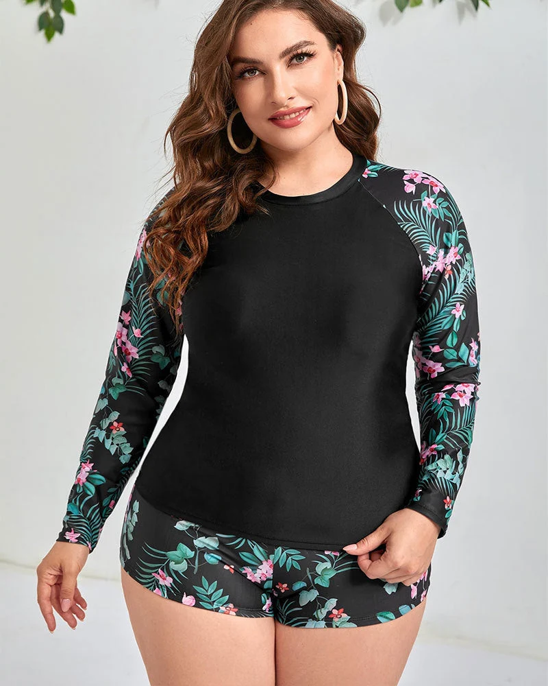 Damen UV-Schutz Schwimmanzug mit floralem Langarmoberteil