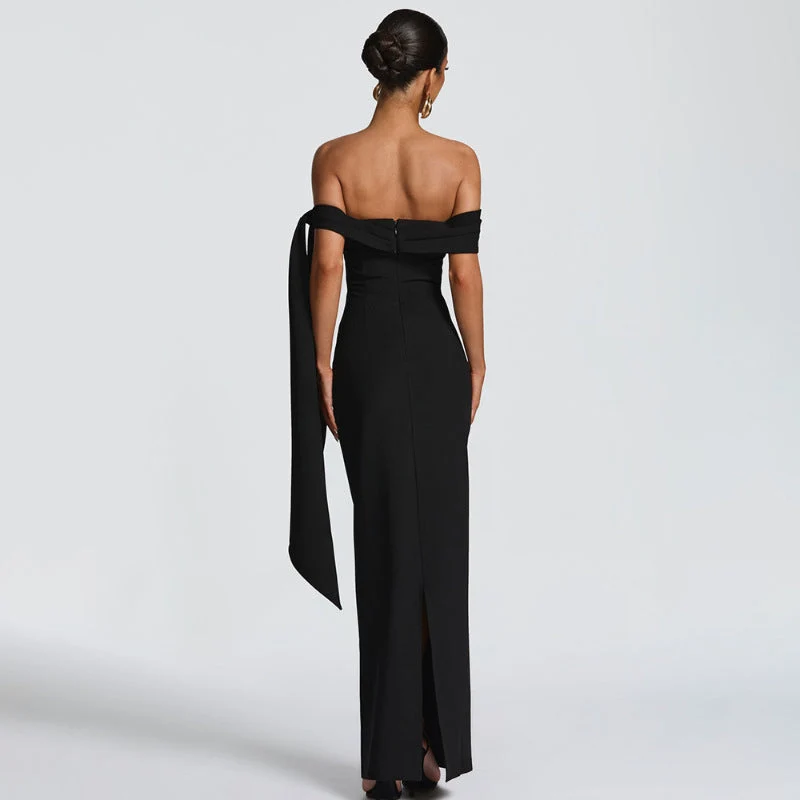 Damen Elegantes Abendkleid mit Off-Shoulder-Design und Fließendem Cape